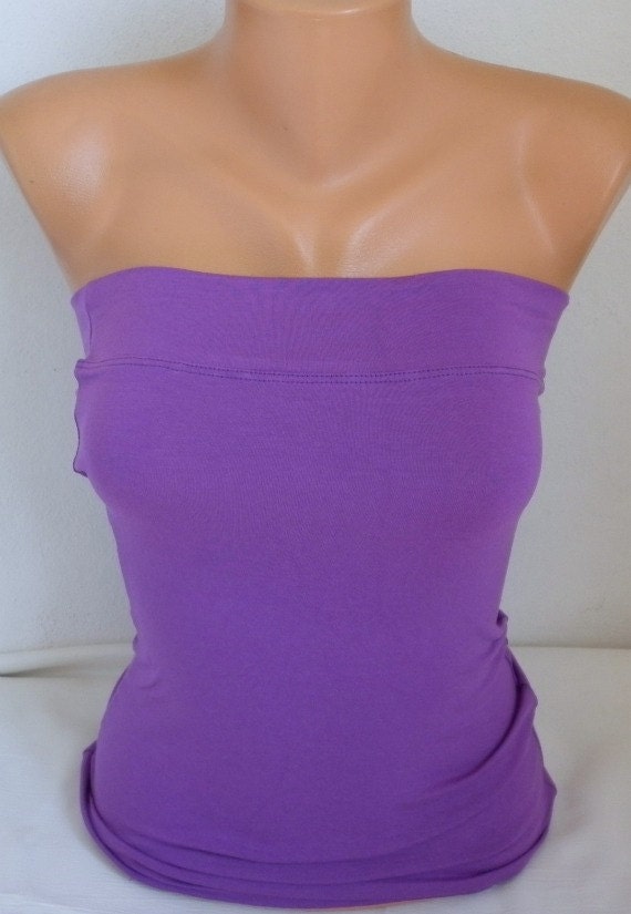 purple strapless top