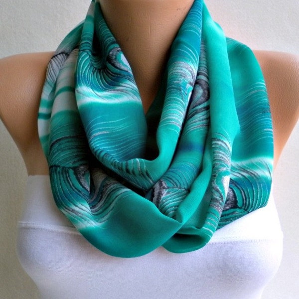 ON SALE - Peacock - Infinity Scarf Shawl Circle Scarf Loop Scarf  - Gift -fatwoman