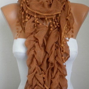 Caramel Ruffle Cotton Scarf,Clothing gift, Cowl Scarf, Shawl, Gift For Her, Women Fashion Accessories,Birthday Gift