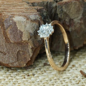 Flower Wedding Band Round Diamond Silver Ring, Daisy Moissanite Halo Engagement Ring Her, Floral Shape Ring Promising Jewelry Bride