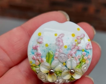 Flora - floral focal bead - Handmade glass bead - lampwork glass bead