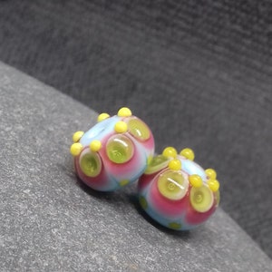 Blue and Pink Fiesta Lampwork Bead Pair - Handmade glass bead - UK Handmade