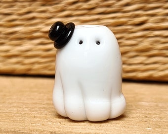 Cute Top Hat Ghostie / Halloween / lampwork bead / Made To Order / uk / animal bead / jewelry making / loose beads