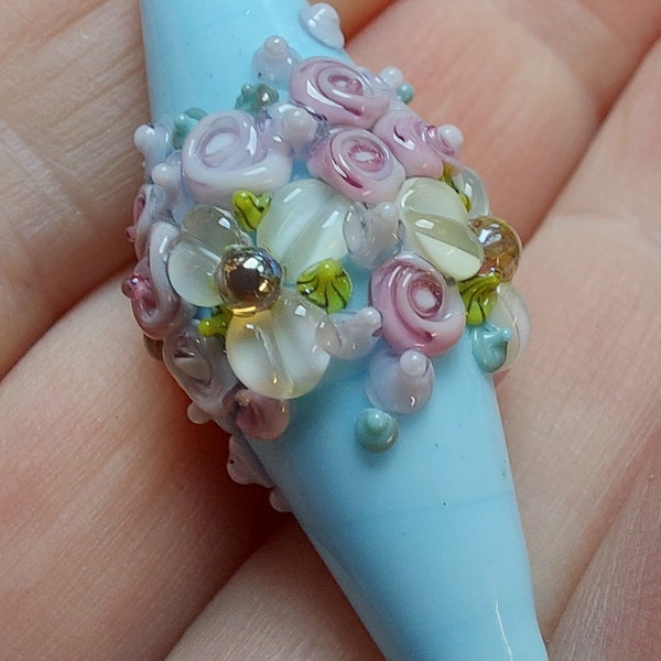 Floral lampwork focal bead  - lampwork bead - flowers - jewelry supplies - daisies