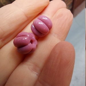 Rustic Raspberry coloured pumpkin shaped bead pair - lampwork glass beads - UKhandmade