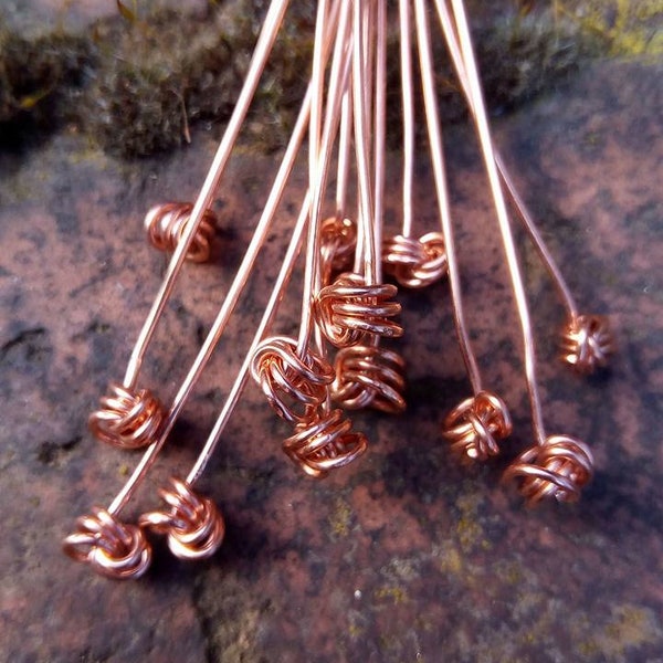 Set of 10 Copper Headpins / knotted / 0.8mm / jewellery design / findings / bare copper