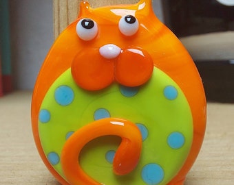 Spotty Orange Kitty Bead - handmade lampwork glass cat bead
