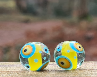 Zonnevlekken Lampwork Bead Pair - Handgemaakte glazen kraal - UK Handgemaakt