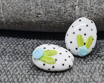 Polkadot Paasei Kraal Paar - Lampwork Glaskralen - UKHandmade