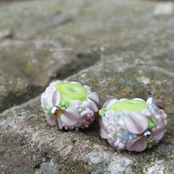 Bloomkeeper Lampwork Rondelles, Floral Rondelle Bead Set: Spring Jewelry Supplies