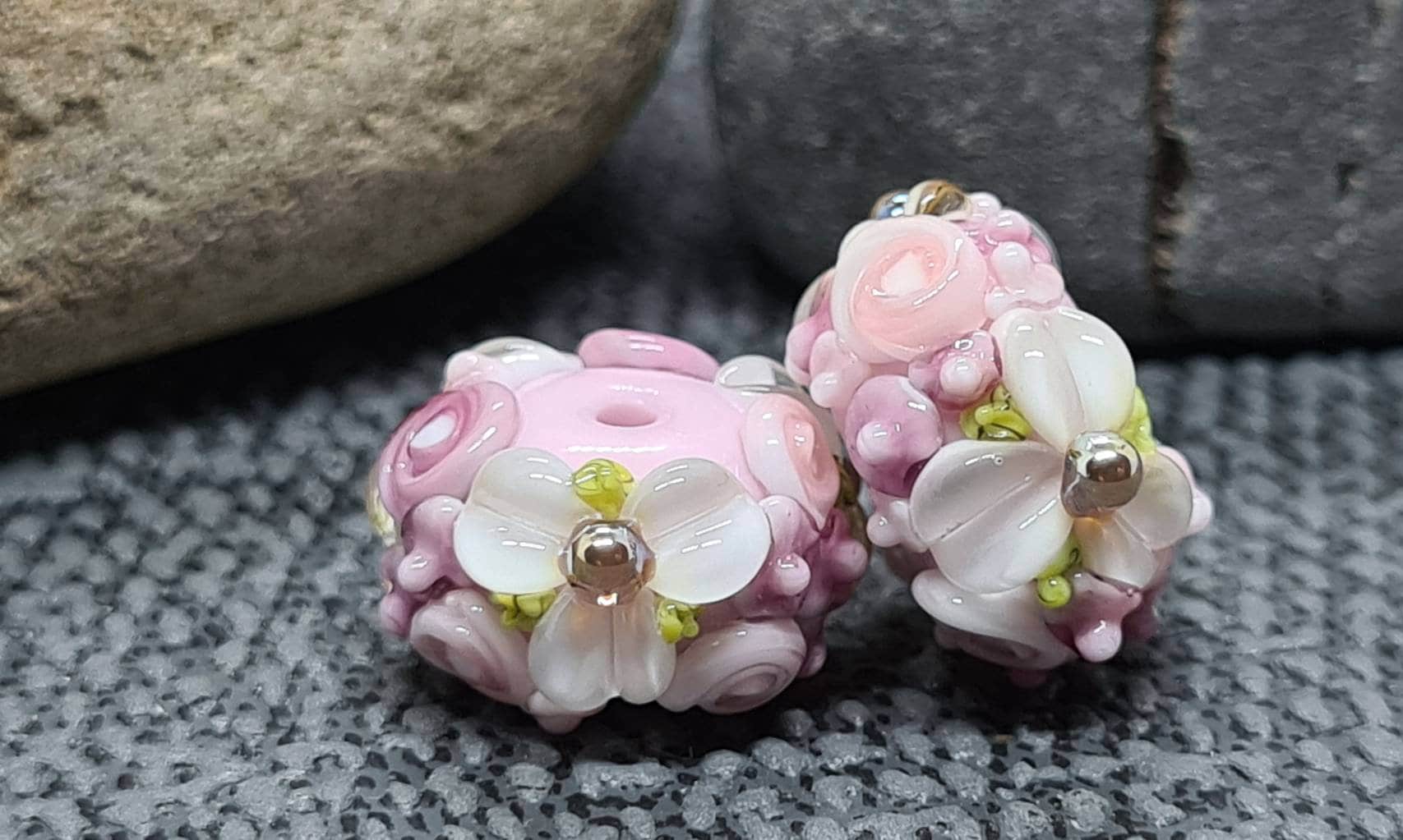 Floral Lampwork Bead Pair / Earring pair / Jewellery design / Jewelry supplies
