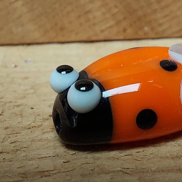 Cute Orange Ladybug - Lampwork Focal Glass Bead - Beading supplies - Jewellery Supplies - UK-