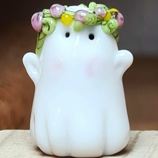 Cute Flower Girl Ghostie / Halloween / lampwork bead / Made To Order / uk / animal bead / jewelry making / loose beads