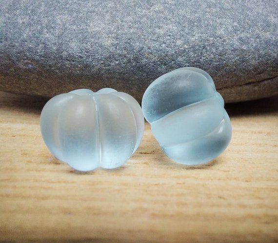 Glass Beads Pumpkin Shaped Beads Frosted Baby Blue Pumpkin Shaped