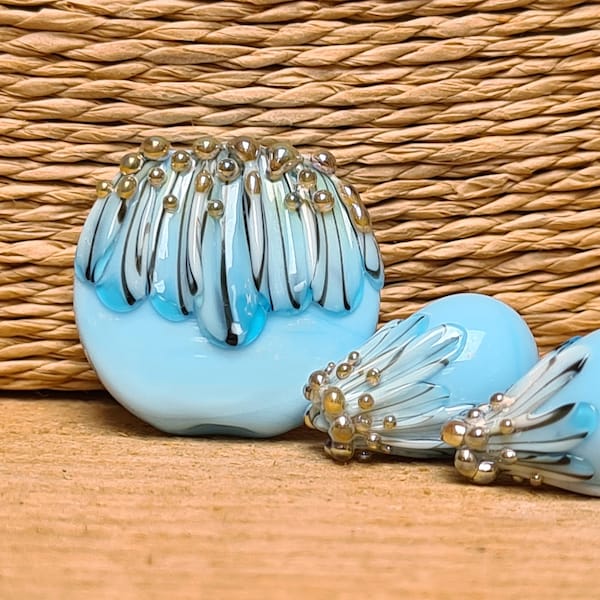 Blue Ombre Floral Bead Trio - Lampwork Beads - UKhandmade