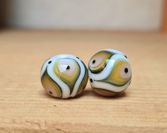 Amber Paisley Lampwork Bead Pair - Handmade glass bead - UK Handmade