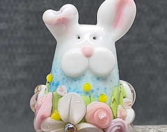 Cute Easter Bunny Bead - handmade lampwork glass beads