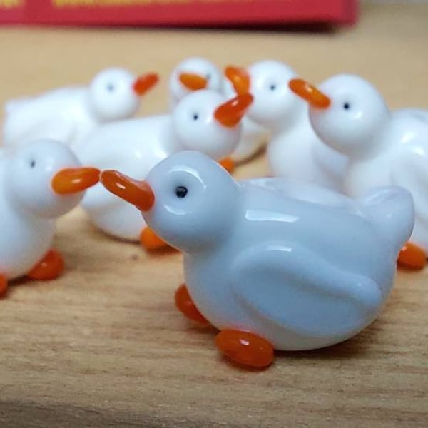 Snowy Duck Beads - Perles de verre travaillées au chalumeau faites main