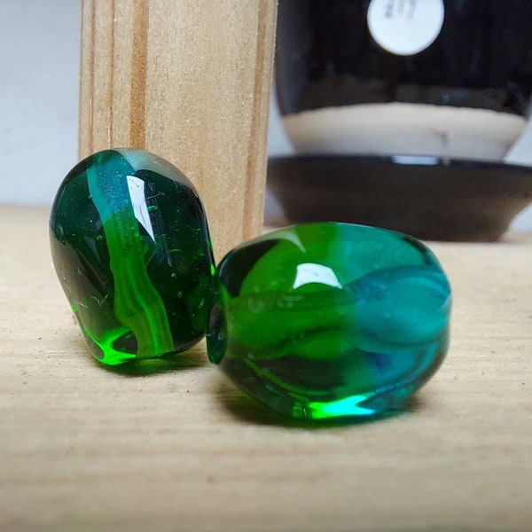 Ombre nugget shaped bead pair - lampwork glass beads - UKhandmade