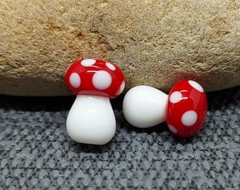 Spring toadstools - handmade lampwork glass mushroom beads
