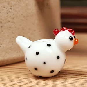 Spotty Chickens - handmade lampwork glass bead pair