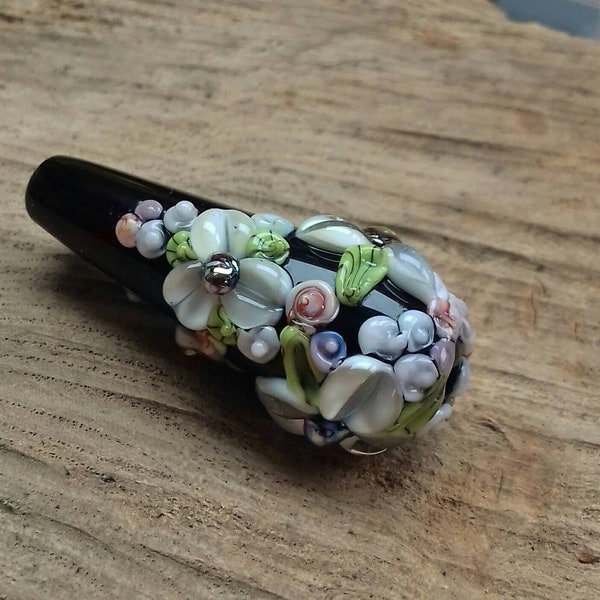 Floral lampwork glass  focal bead - Made To Order - UKhandmade - jewellery making