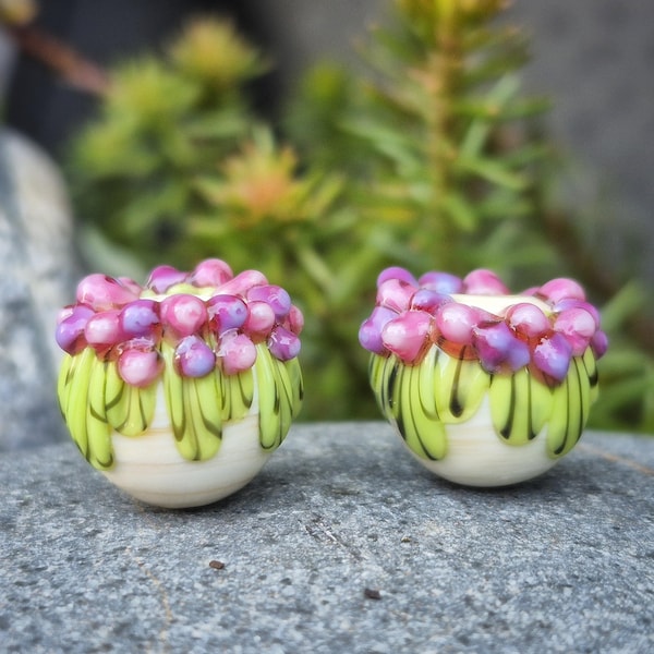 Floral Lampwork Bead Pair / Earring pair / Jewellery design / Jewelry supplies