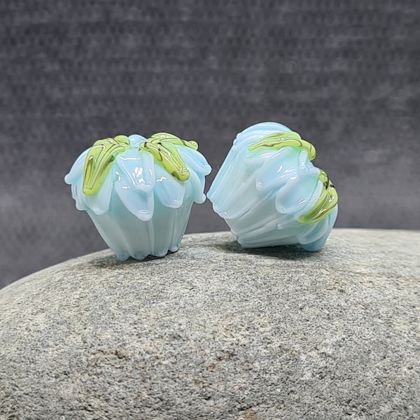 Clover Bead Pair -  Lampwork Glass Flower Beads - UK handmade