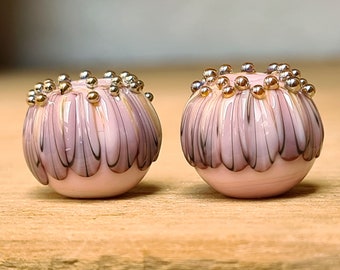 Pink Ombre Floral Bead Pair - Lampwork Beads - UKhandmade