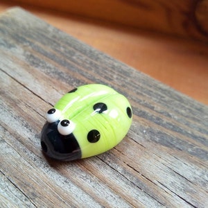 Cute Green Ladybug - Lampwork Focal Glass Bead - Beading supplies - Jewellery Supplies - UK - Made To Order