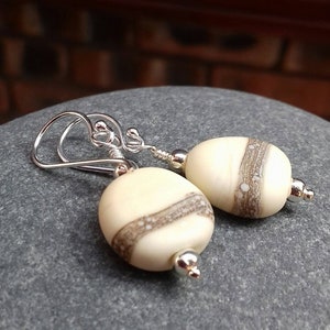 Etched creamy pebble bead earrings - UKhandmade- made to order
