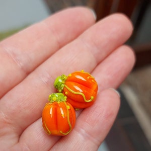 Pumpkin bead pair  - lampwork glass beads - UKhandmade