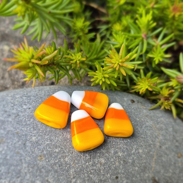 Handmade Lampwork Glass Candycorn Beads: Halloween Jewelry Pair