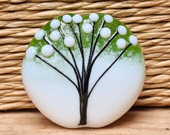 Green Winter Tree  lampwork Glass Focal bead - beading supplies - jewellery supplies - crafting - ooak