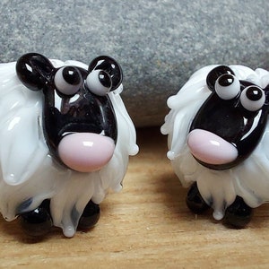 Pair of shaggy sheep - handmade lampwork glass beads