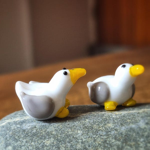 Pair of Seagull beads - handmade lampwork glass beads