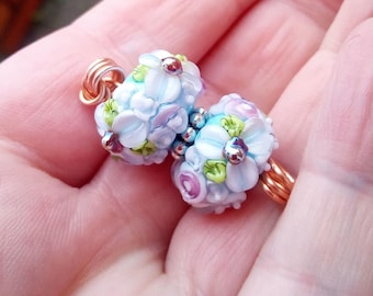 Floral Lampwork Bead Pair / Earring pair / Jewellery design / Jewelry supplies