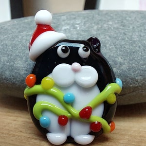 Naughty Kitty - holiday bead - Christmas Bead - jewelry supplies