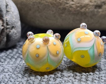 Sherbert Pods - Lampwork Bead Pair - Handmade glass bead - UK Handmade