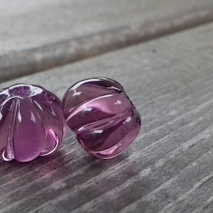 Transparent amethyst pumpkin shaped beads - lampwork glass beads - UKhandmade