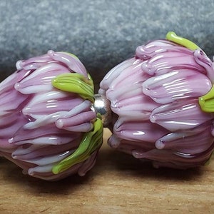 Clover Set of 6  Lampwork Glass Flower Beads - UK handmade