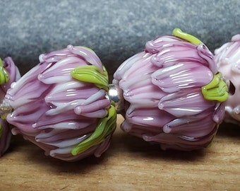 Clover Set of 6  Lampwork Glass Flower Beads - UK handmade