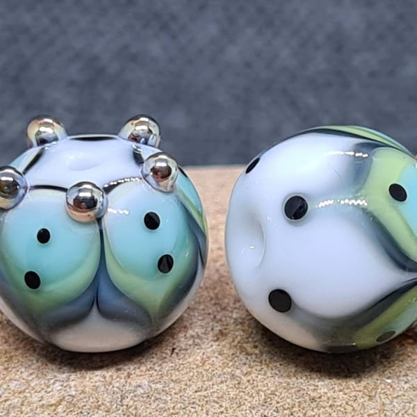 Teal Blue Pods - Lampwork Bead Pair - Handmade glass bead - UK Handmade