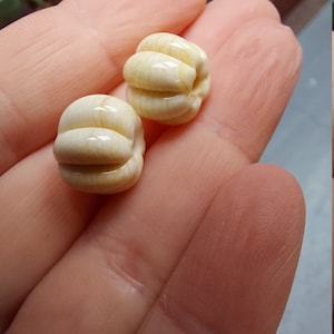 Ivory coloured glass pumpkin shaped bead pair - lampwork glass beads - UKhandmade