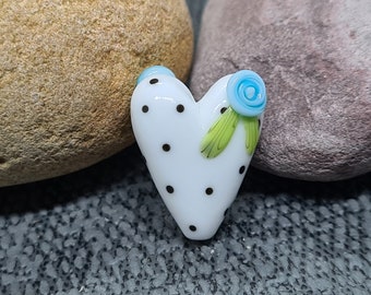 Polkadot Heart Bead - handgemaakte lampwork glazen hartkraal