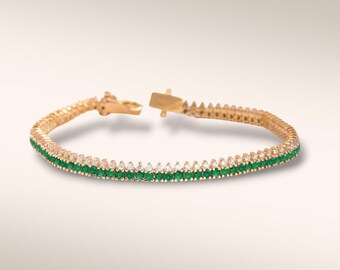 14k Gold Emerald and Diamond Tennis Bracelet: Zambian Gemstone