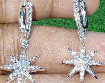 Sterling Silver Simulated Diamond Star Earrings, 14K White Gold Finish