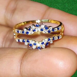 Blue Sapphire Enhancer Ring, 14k Yellow Gold Plated Sterling Silver