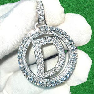 Custom Any Letter Pendant, Round Cut Simulated Diamond Pendant 14K White Gold Finish. Hip Hop Pendant, 925 Sterling Silver, Gift Birthday