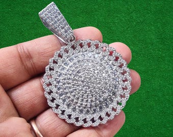 Simulated Diamond Sunflower Pendant, 14K White Gold Finish, Sterling Silver